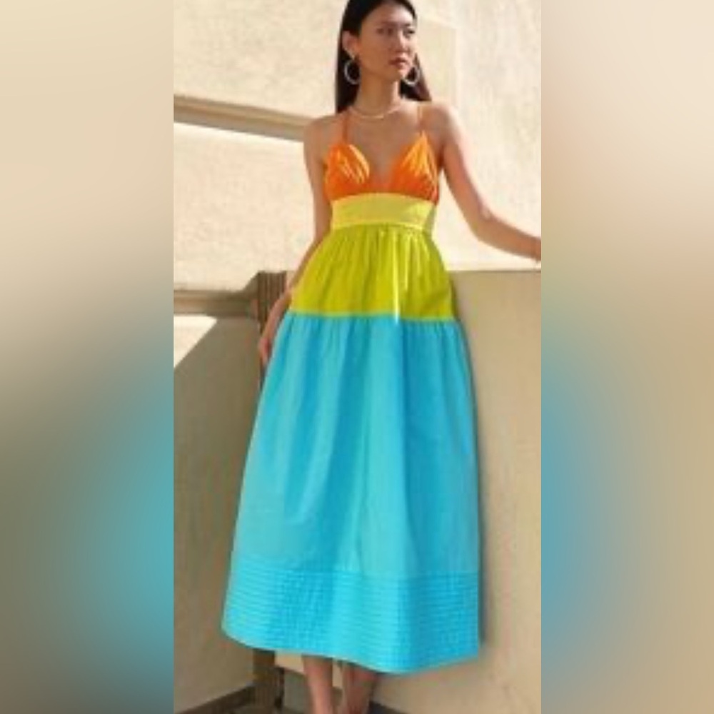 Adelyn Rae Playa colorblock Poplin Midi Dress size M